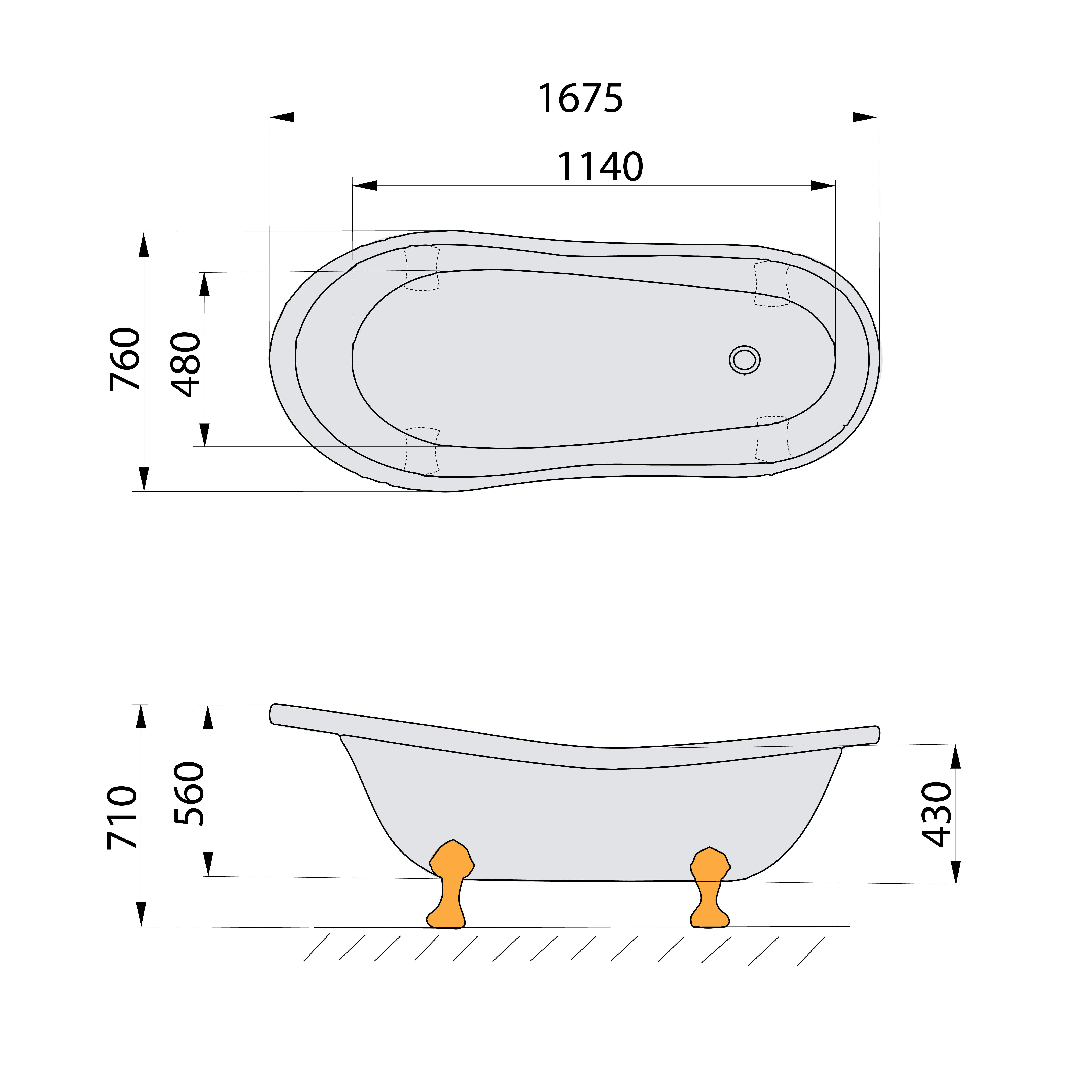 RETRO volně stojící vana 167,5x76x71cm, nohy bílé, bílá